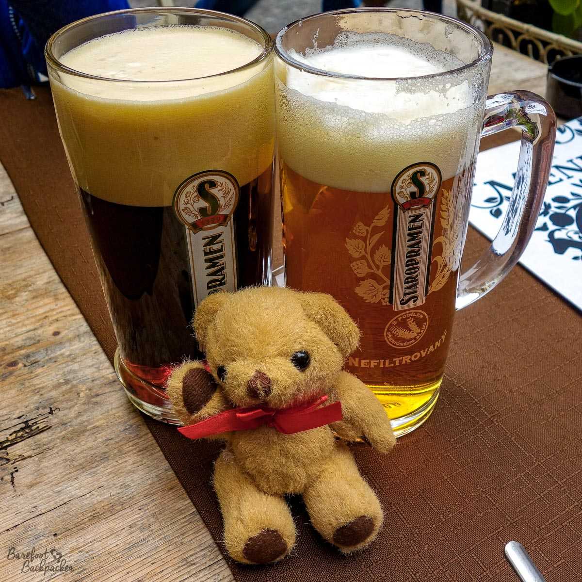 Still life with beer and 'baby Ian' - Prague, October 2014.