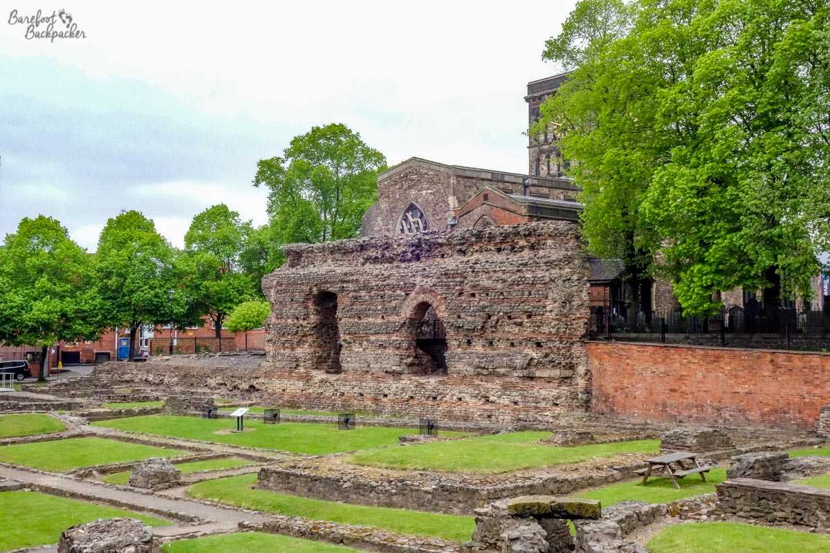 The Jewry Wall, Leicester; 9th Century Church of St Nicholas behind it.