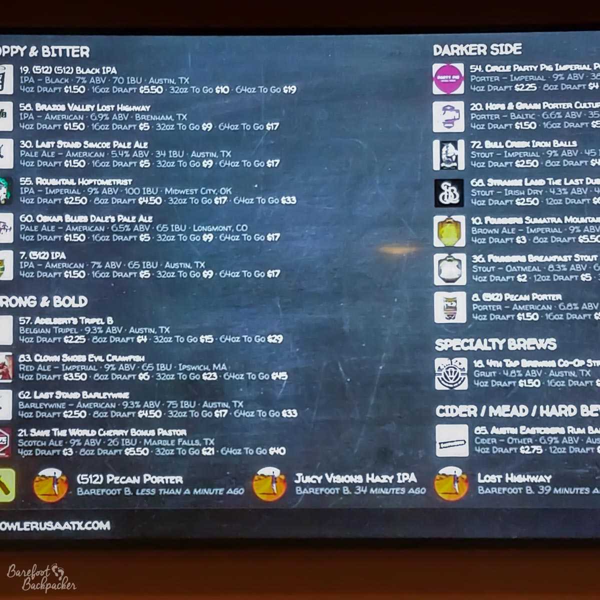 List of beers at Growler USA, Austin TX
