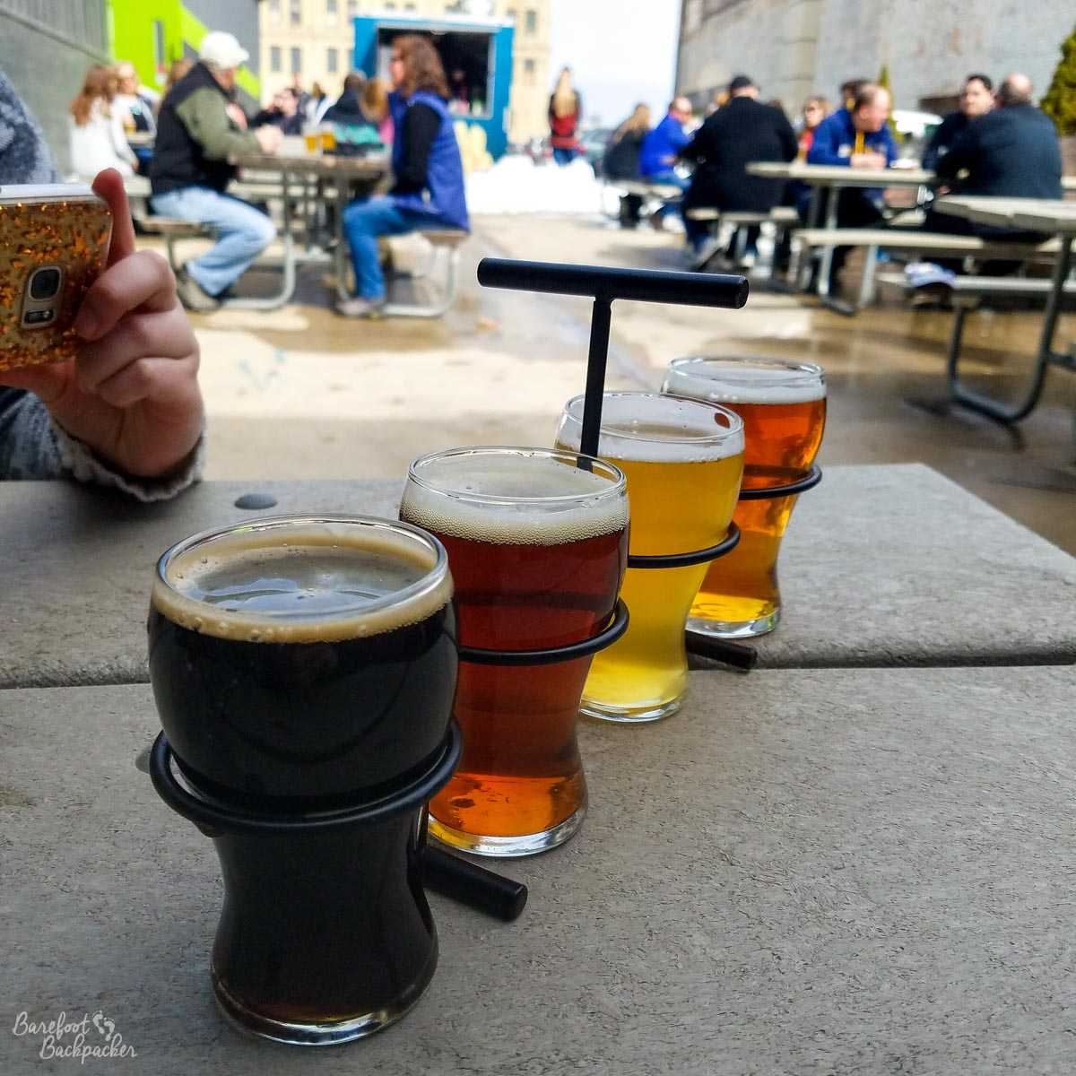 Flight of beers at Third Space Brewing, Milwaukee WI