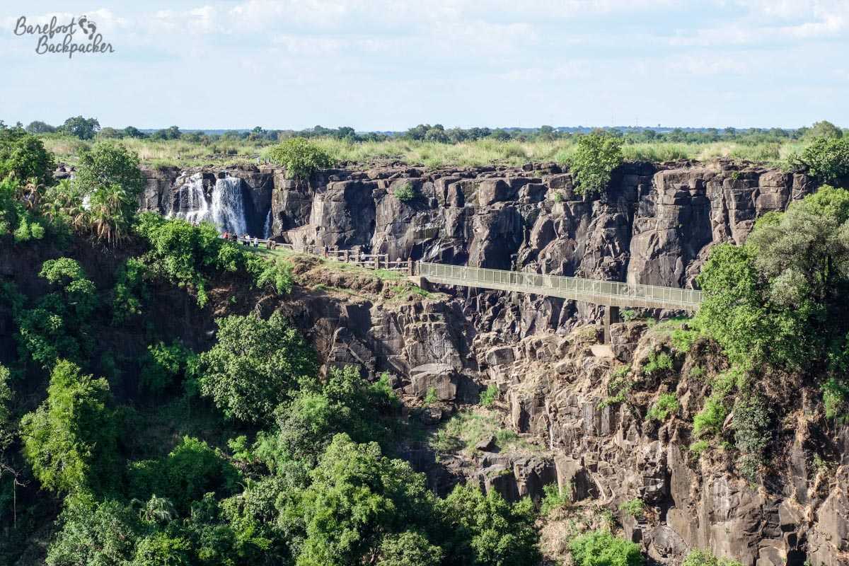 Knife Edge Bridge at Victoria Falls – a quite narrow bridge with the cliff edge of the falls behind it