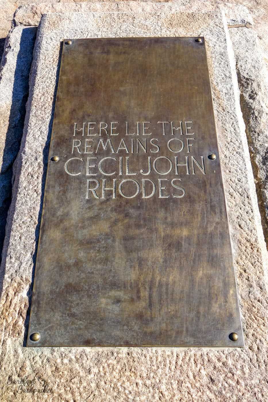 Cecil Rhodes' Gravestone – flat, at the top of the hill at World's View.