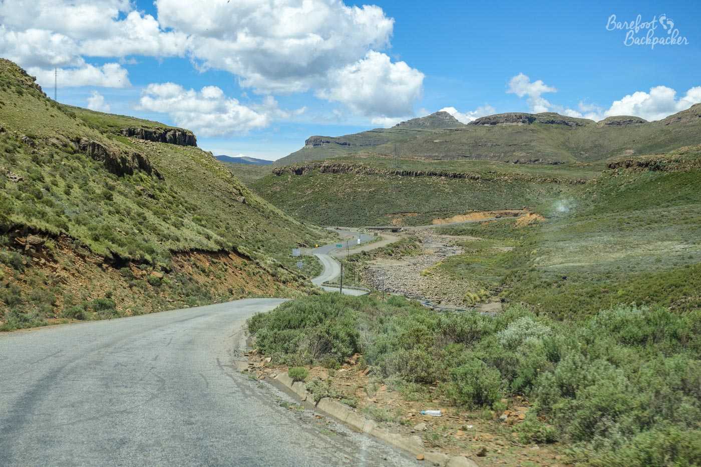 Scenery on the road from Maseru to Mokhotlong, Lesotho, taken from inside the minibus