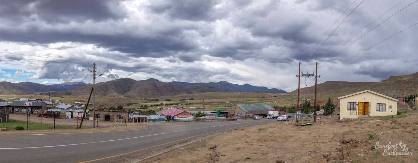 Panoramic overview of Mokhotlong town centre, Lesotho