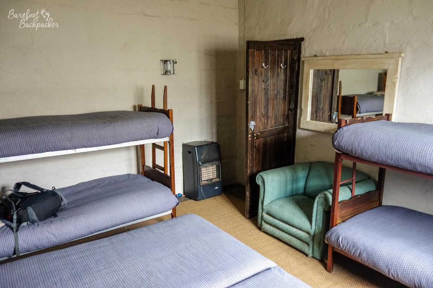 The dorm room at the Sani Pass Lodge, Lesotho. Ten bed dorm, one occupant. Bonus :)