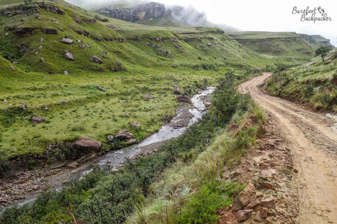 The Sani Pass has reached the flatter plains of South Africa. It's also now a complete mud-heap. Hopefully this is no longer the case.