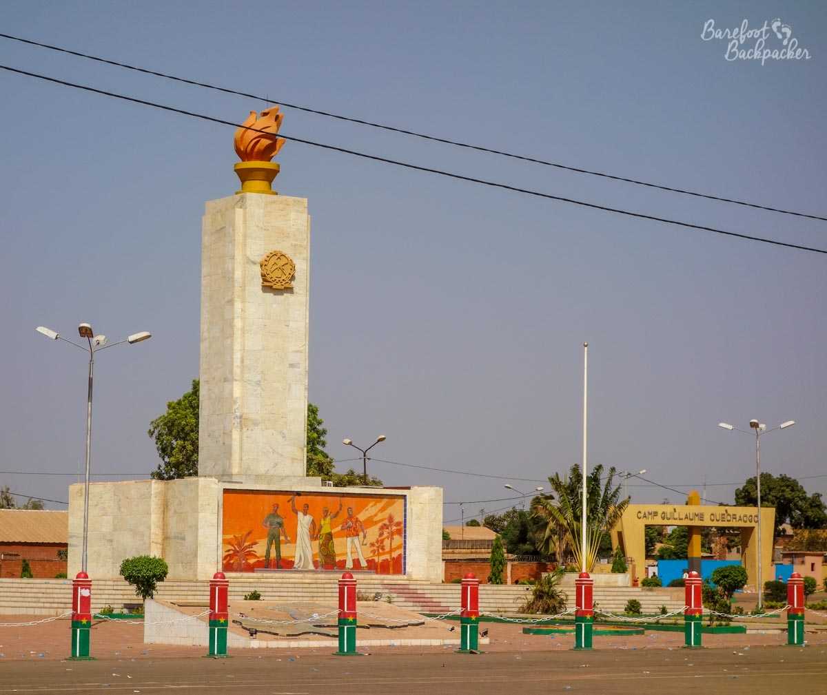 Place de la Révolution, Ouagadougou, Burkina Faso. Big obelisk.